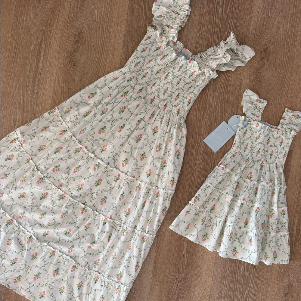 Mommy & Me Hill House Cream Floral Maxi Dress with Pink & Green Bouquet Print - Picture 1 of 9